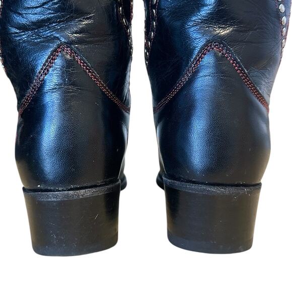 Frye Vintage Black and Red Leather Pointed Toe Daisy Dukes Cowgirl Boots 6.5 - Picture 8 of 13